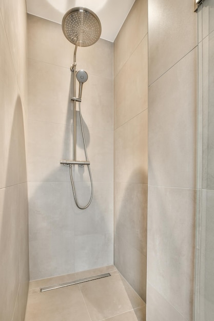 Interior of modern restroom with bathtub