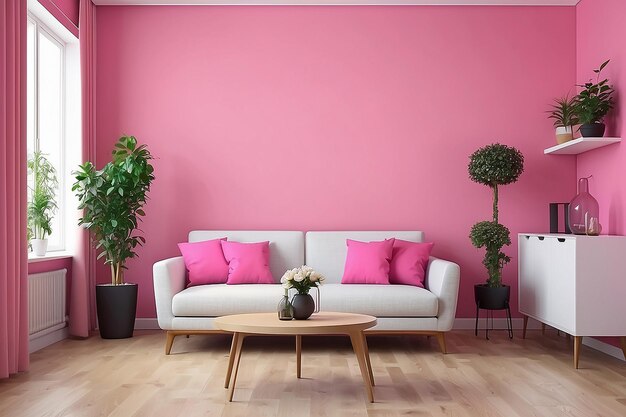 Interior of the modern room pink wall