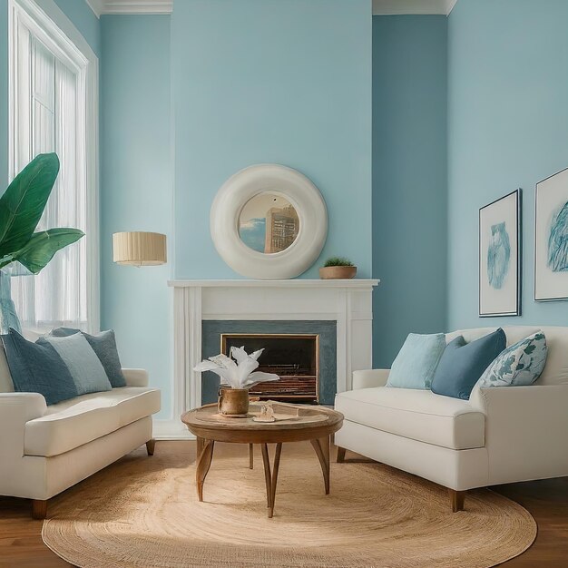 interior of modern room with fireplace and sofa