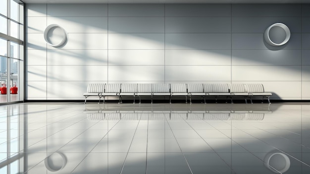 Интерьер в современном стиле архитектуры аэропорта Дизайн и декорация с пустым пространством