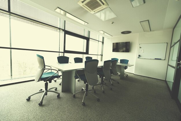 interior of new modern office meeting room with big windows