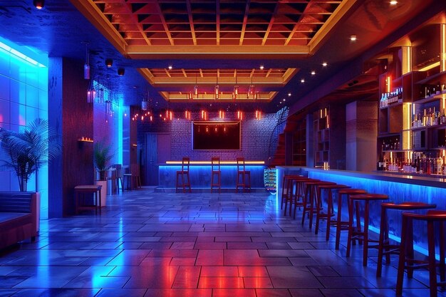 Interior of a night club with neon lights