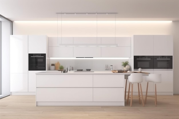 Interior nobody domestic design white modern kitchen house apartment home contemporary Generative AI