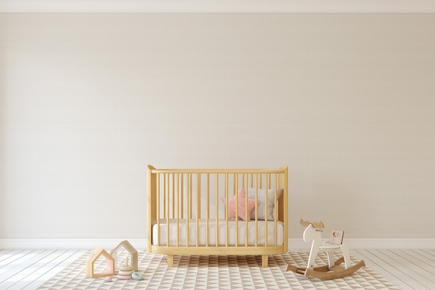 Interior of nursery in scandinavian style. Mock-up. 3d render.