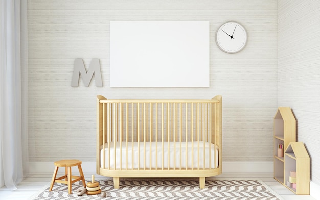 Interior of nursery in scandinavian style Mockup interior with poster 3d render