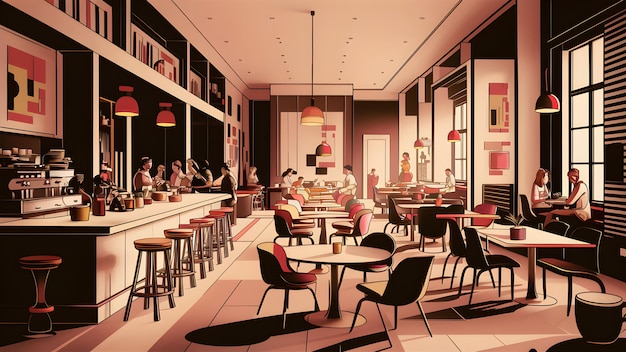 写真 カフェのインテリアモダンなレストラン広大なバーイラストの背景