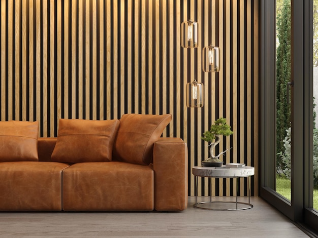 Интерьер современной гостиной с диваном 3d рендеринга