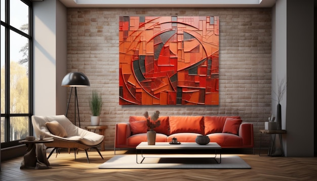 Фото Интерьер неоновой абстрактной комнаты мозаики красного кирпича