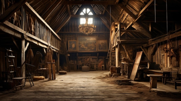 Photo interior of an old barn