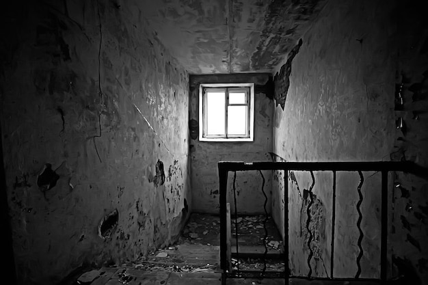 interior of an old stone house abandoned / background old ruined stone house ruins