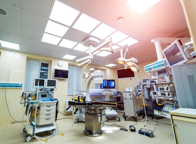 Interior Of Operating Room In Modern Clinic Lamps And Ultra Modern Devices Technology In Modern Clinic