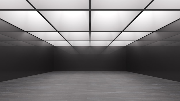 사진 빈 현대적인 공간과 전면 뷰 배경 3d 렌더링이 있는 내부 또는 전시 개념