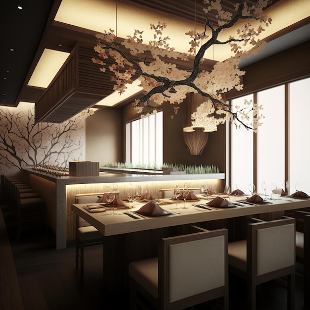 interior of an oriental restaurant japanese style sushi restaurant Generative AI