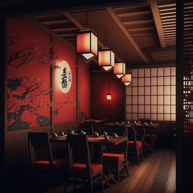 interior of an oriental restaurant japanese style sushi restaurant Generative AI