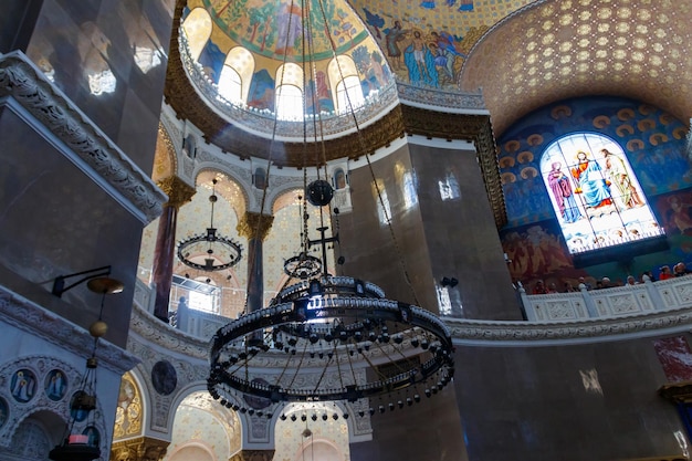 Interior of the orthodox naval cathedral of St Nicholas in Kronstadt Russia