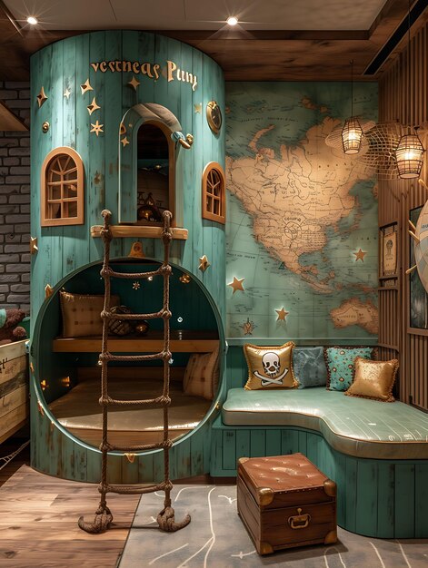 Premium AI Image  Interior of the Peter Pan Inspired Playroom With a Pirate  Ship Play Stru Decor Art Concept Ideas