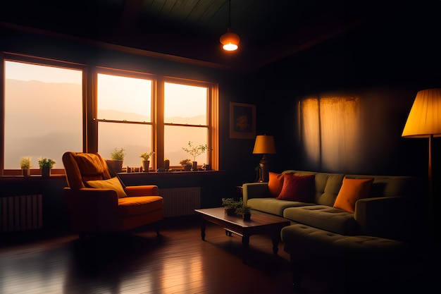 interior photo of living room at sunrise