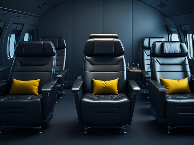 Интерьер самолета с кожаными сиденьями в бизнес-классе