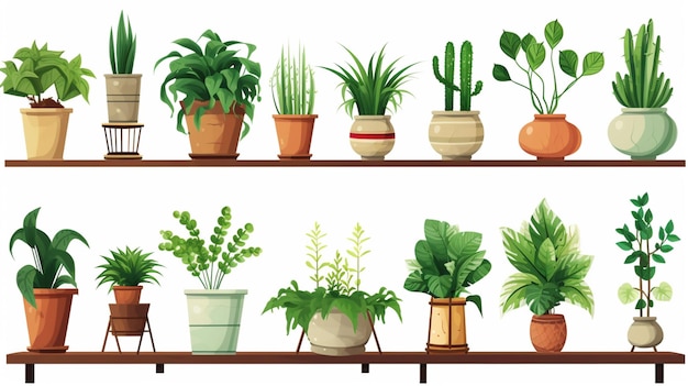 interior plants pots furniture cutouts isolated on white background