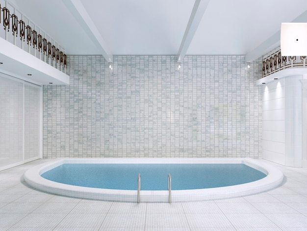 개인 주택의 수영장 내부는 현대적인 스타일입니다. 3D 렌더링.