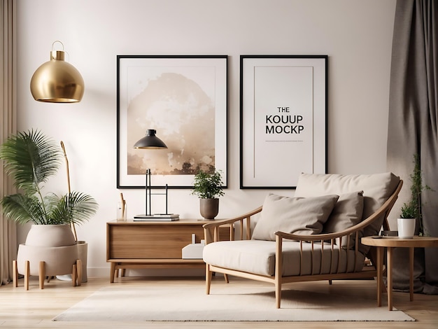 Interior poster frame mockup with modern furniture decoration