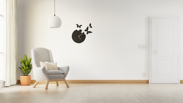 Poster interno mock up soggiorno con divano bianco colorato. rendering 3d.