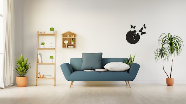 Interior poster mock up living room with colorful white sofa . 3D rendering. 