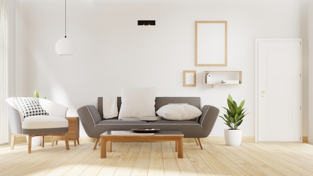 Interior poster mock up living room with  sofa . 3D rendering.