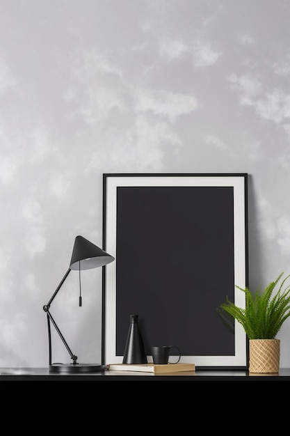 Interior poster mockup vertical black