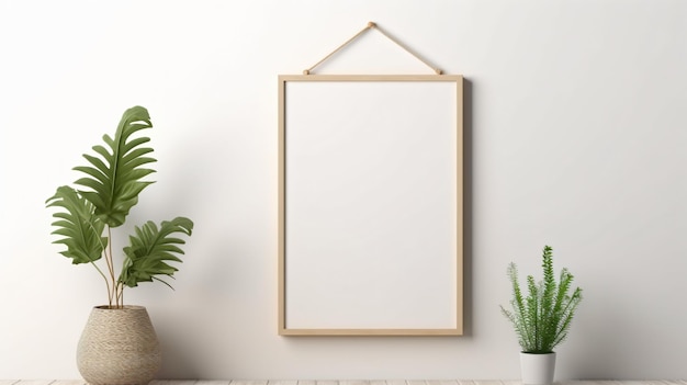 Interior poster mockup with vertical wooden frame