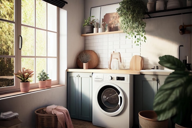 Interior of a real laundry room