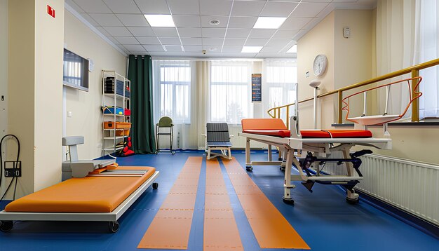 Photo interior of rehabilitation center with couch and equipment