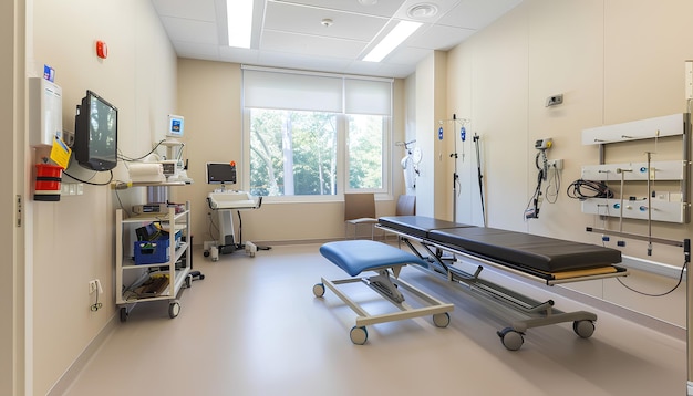 Photo interior of rehabilitation center with couch and equipment