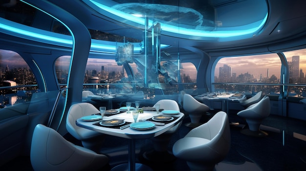 The interior of a restaurant called the future.