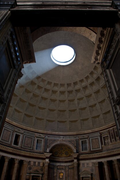 Interior of Rome Pantheon with the famous ray of light from the top