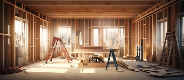 Interior of a room being built