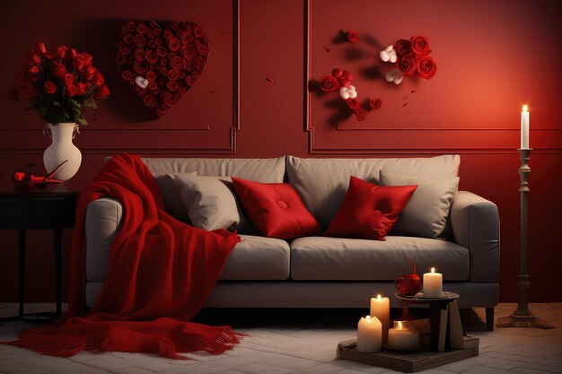 Foto l'interno di una stanza decorata per il giorno di san valentino