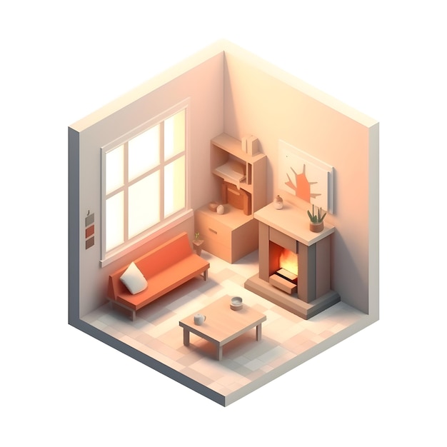 Interior of the room isometric view3d render illustration