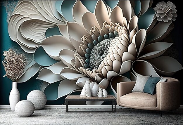 Interior room with floral wallpaper illustration Ai generative