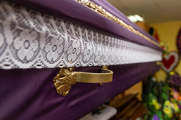 Interior of room with funeral accessories