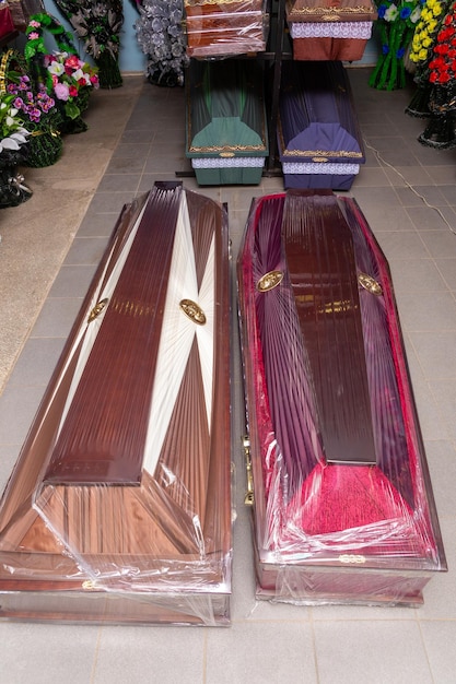 Interior of room with funeral accessories