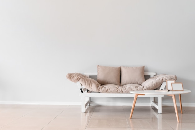 Interior of room with modern sofa