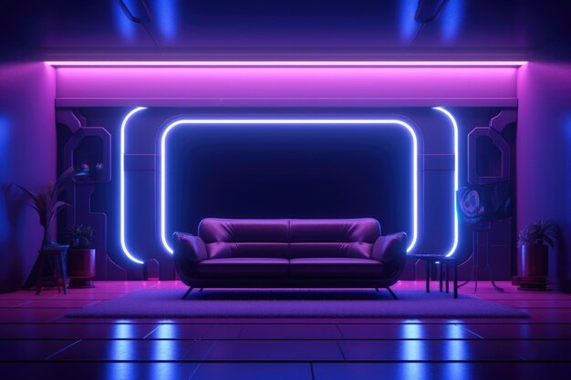 Photo interior of a room with neon lighting