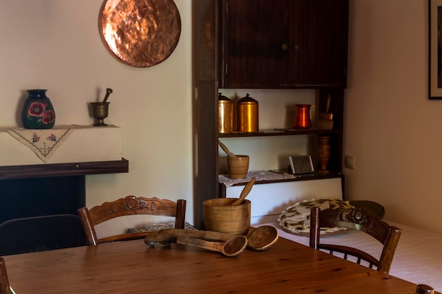 The interior of a rural old house closeup