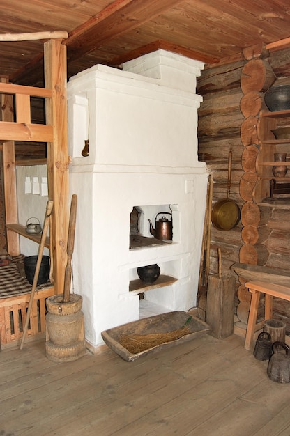 Interior of russian house with oven.