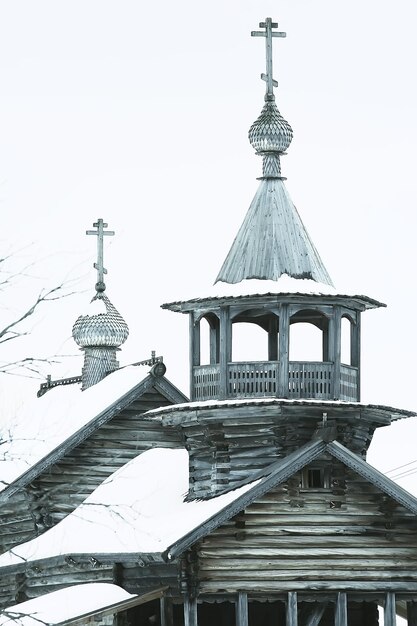 interior in Russian wooden church / orthodox wooden architecture, interior orthodoxy