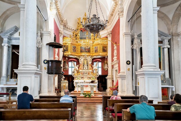 Interior of Saint Blaise Cathedral in Dubrovnik, Croatia. People on the background