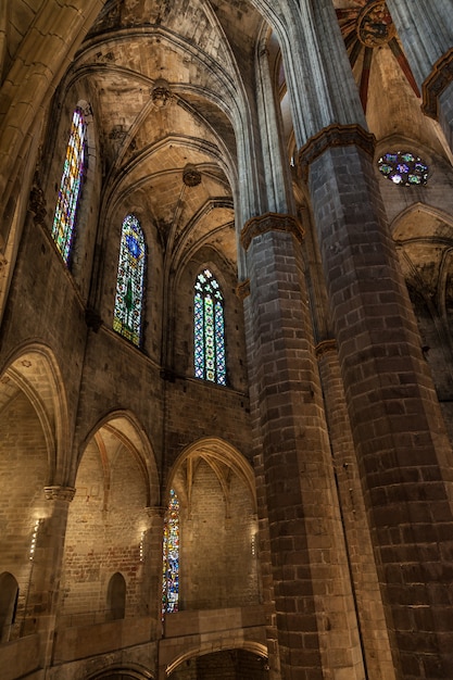 Interior of Santa Maria del Mar, the most beautiful gothic church in Barcelona