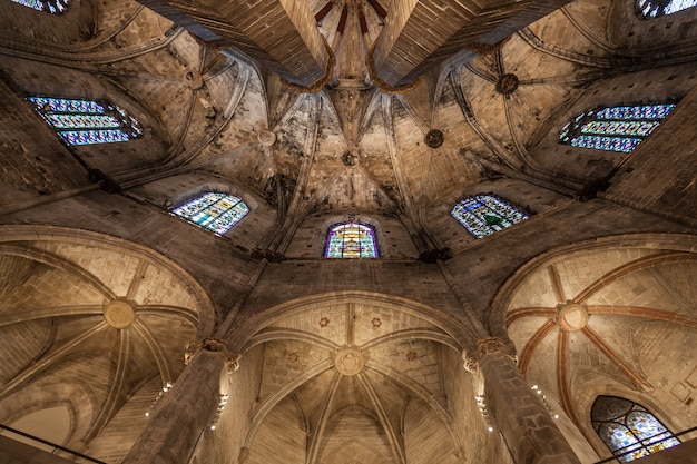 Interior of Santa Maria del Mar, the most beautiful gothic church in Barcelona