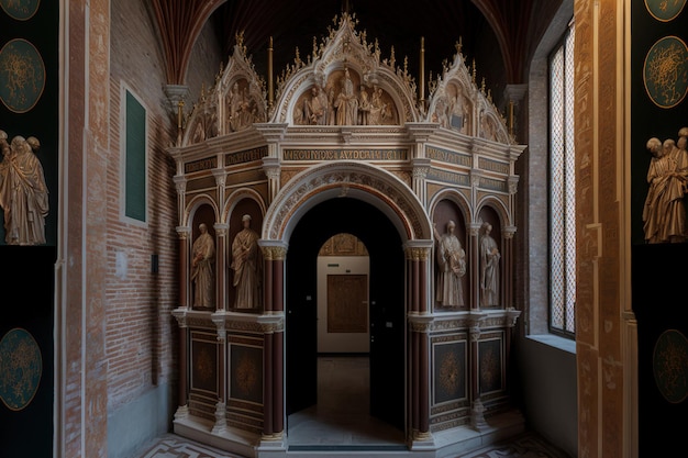 Interior of the Santa Maria Gloriosa dei Frari Basilica a substantial Venetian Gothic red brick Franciscan church taken on September 21 2020 in Venice Italy